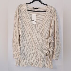 NWT Zara Long Sleeve Striped Wrap Size M